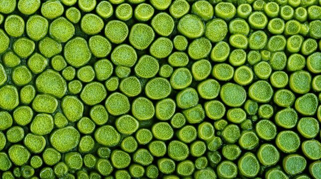 Macro photography of green plant stomata showing detailed cellular texture and abstract natural patterns