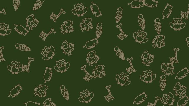 Pattern featuring stylized outlines of adorable forest owls and wild animals serves as a whimsical backdrop for children-themed design projects and creative branding materials.