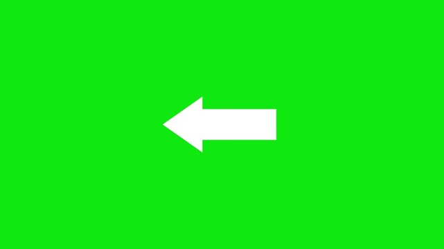 White arrow pointing left animation on white background. direction symbol indicating back or previous page. simple white pointer showing opposite direction.