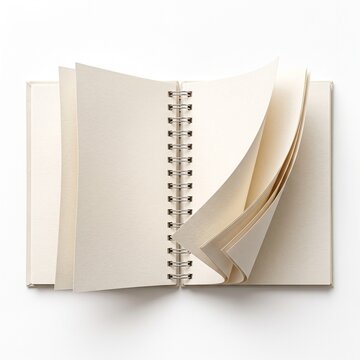 Open Spiral Bound Notebook With Blank Cream Colored Pages And Pages Turning