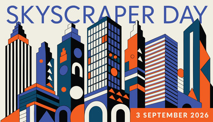 Fototapeta premium Skyscraper day illustration with geometric city skyline buildings