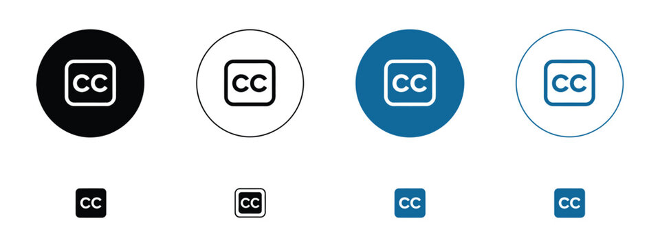 Closed caption icons illustrating video subtitle, accessibility, media caption, and playback symbols in outline, solid, and flat vector styles for television, streaming apps, video platforms, websites