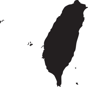 Map of Taiwan and Islands Solid Black Silhouette Editable Vector