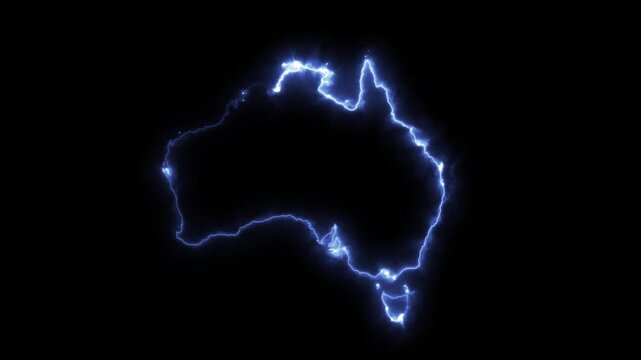 Glowing AUSTRALIA Neon Map Motion Graphics isolated on Dark Background