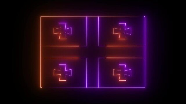 Georgian flag animation with glowing neon effect. animated Georgian purple and orange color flag with black background .4k animation motion graphics video.