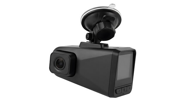 Compact automotive camera with suction mount and digital screen
