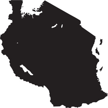 Map of Tanzania Solid Black Silhouette Editable Vector