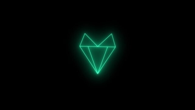 Glowing Neon Geometric Fox Head Line Icon.4 k..