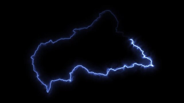 Glowing Central African Republic Neon Map Motion Graphics isolated on Dark Background