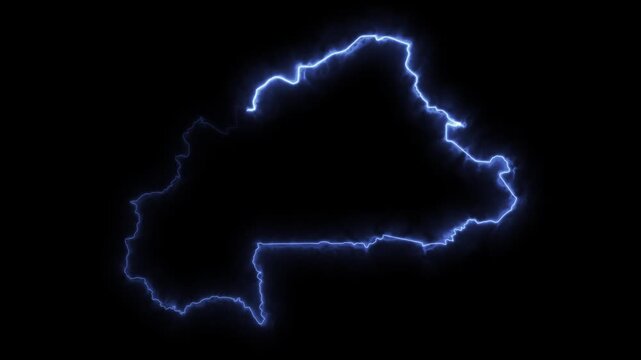 Glowing Burkina Faso Neon Map Motion Graphics isolated on Dark Background