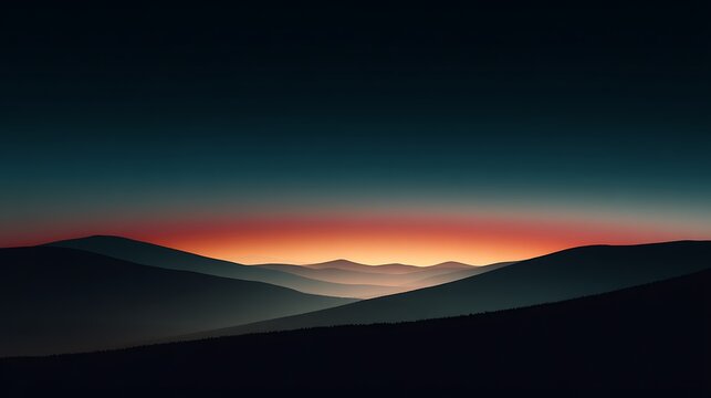 Dramatic mountain silhouette with orange and purple gradient sky at dusk sunset