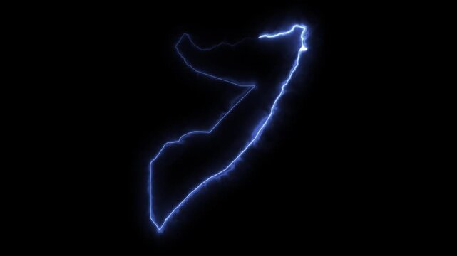 Glowing SOMALIA Neon Map Motion Graphics isolated on Dark Background
