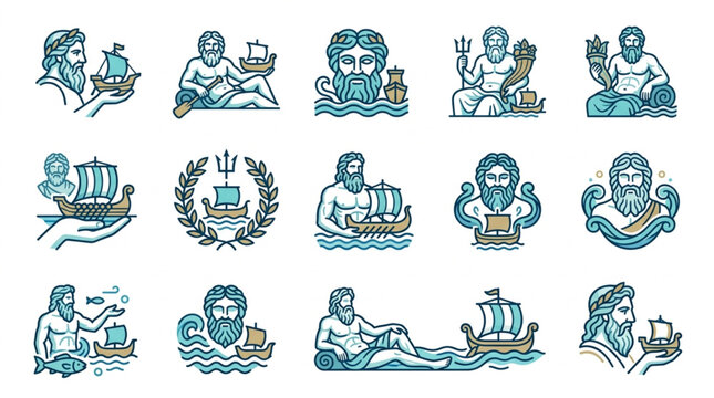 Ancient Greek Mythology Illustrated Icons Collection.
