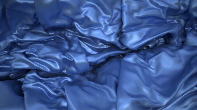 Animated cloth background, slow-motion falling satin fabric gathering and bunching up