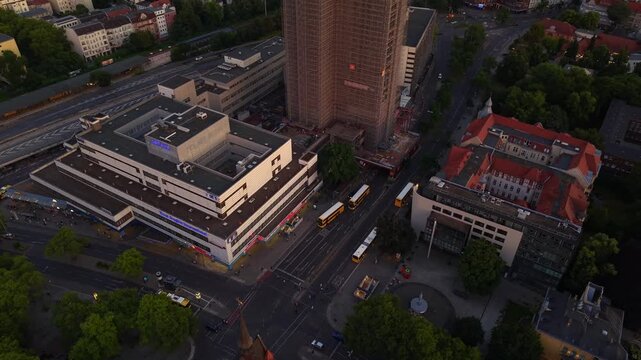 Bad Investments High rise building under construction in city. Unique aerial view drone