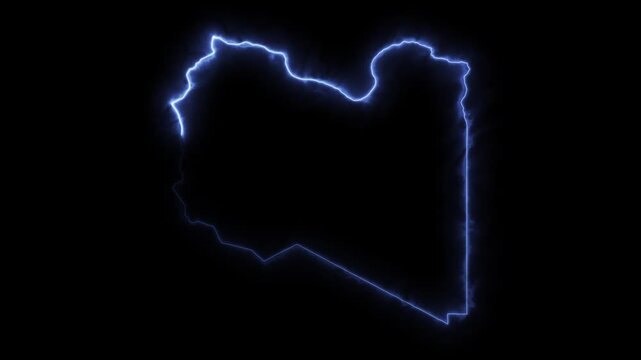 Glowing LIBYA Neon Map Motion Graphics isolated on Dark Background