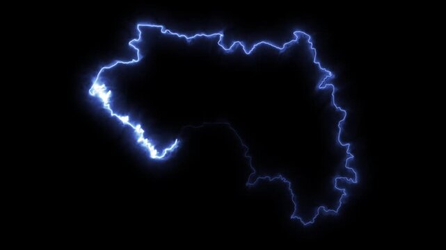 Glowing Guinea-Bissau Neon Map Motion Graphics isolated on Dark Background