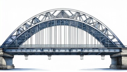 Fototapeta premium industrial metal arch bridge structure engineering components isolated on white background