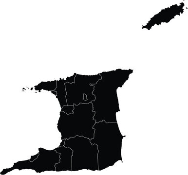 Map of Trinidad and Tobago With Adminstrative Regions Silhouette Editable Vector.