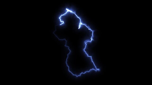 Glowing GUYANA Neon Map Motion Graphics isolated on Dark Background