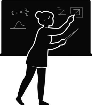 Female Teacher Writing On Blackboard Silhouette Vector