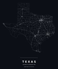 Obraz premium Texas Minimalist Highway Map Silhouette Poster, White on Black
