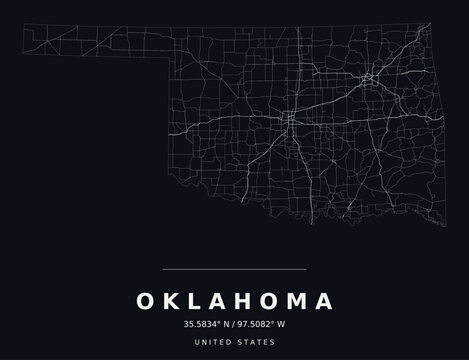 Oklahoma Minimalist Highway Map Silhouette Poster, White on Black