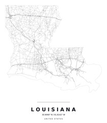 Fototapeta premium Louisiana Minimalist Highway Map Silhouette Poster, Black and White