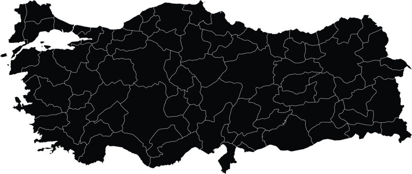 Map of Turkiye Turkey With Adminstrative Regions Silhouette Editable Vector.