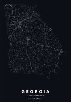 Georgia Minimalist Highway Map Silhouette Poster, White on Black
