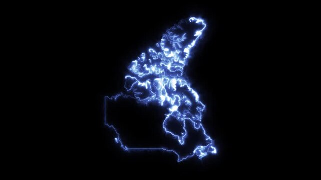 Glowing CANADA Neon Map Motion Graphics isolated on Dark Background
