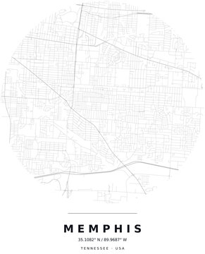 Memphis TN Minimalist Street Map Circle Poster, Black and White