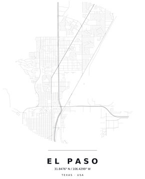 El Paso TX Minimalist Street Map Circle Poster, Black and White