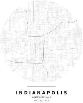 Indianapolis IN Minimalist Street Map Circle Poster, Black and White