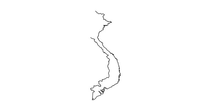 Outline map of Vietnam appears and fills space dynamically in animated motion graphics.