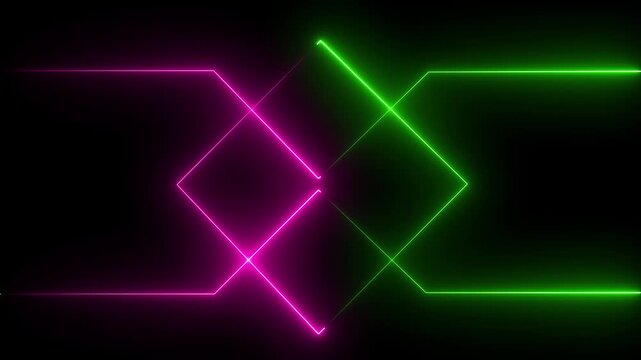 pink and green Neon laser lines animation with black background. Neon glowing laser lines animation with black background. Futuristic technology concept. 4k video