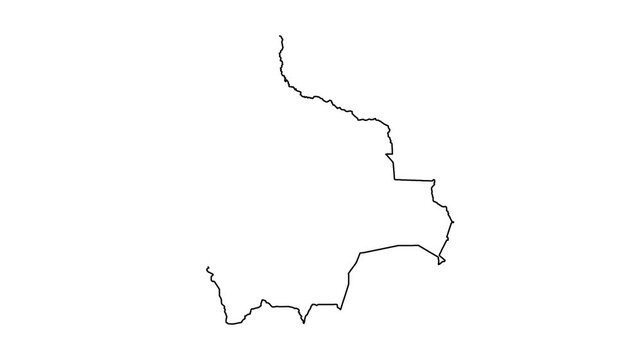 Outline of Bolivia country map emerges on white background time-lapse animation.