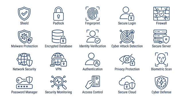 Cybersecurity Icons Set Digital Security Technology Concepts.