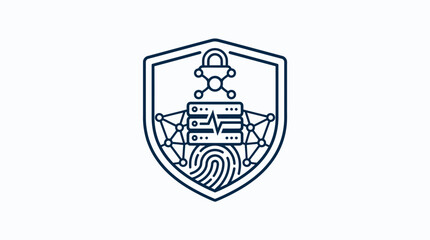 Fototapeta premium Cybersecurity Shield with Fingerprint Server and Padlock Icon.