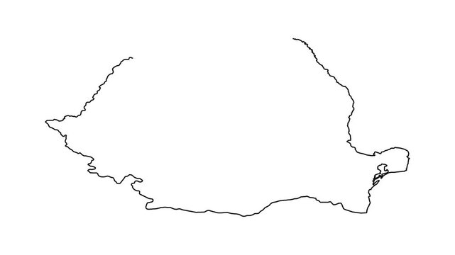 Outline map of Romania appears and animates with its borders on white background.
