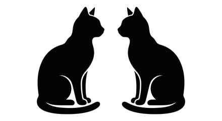 Two Black Cat Silhouettes Sitting Side by Side © Limon