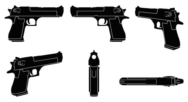 Black handgun vector icon set