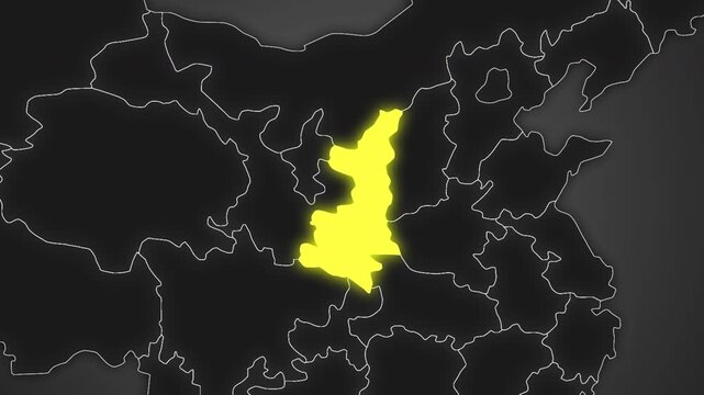 Animated glowing map of Shaanxi, China, with a highlighted outline on a dark gray gradient background, ideal for geography, travel, news, and infographic projects.
