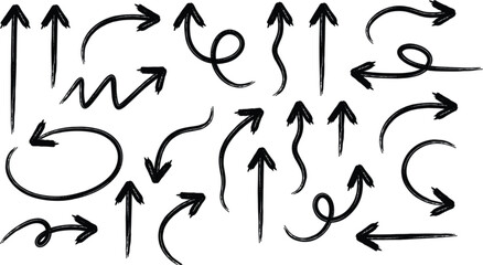 Fototapeta premium Hand Drawn Arrow Collection, Sketch Direction Symbols for Navigation Infographic Presentation Vector Illustration Design Elements Set