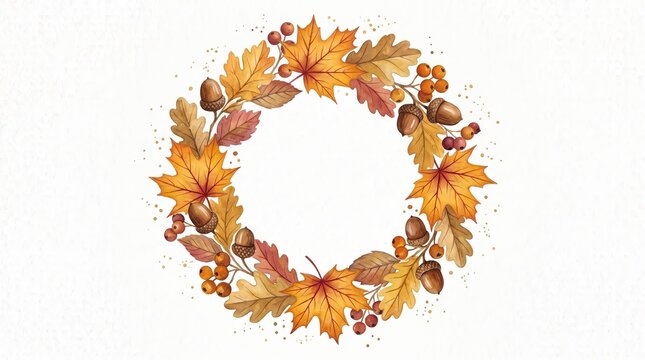 Watercolor wedding geometric eucalyptus botanical frame featuring autumn fall leaves and seasonal foliage wreath design