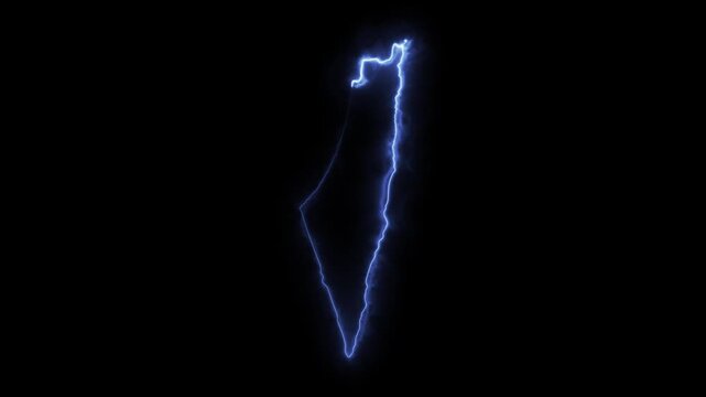 Glowing PALESTINE Neon Map Motion Graphics isolated on Dark Background
