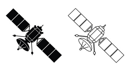 Satellite With Solar Panels Black Silhouette On White Background © MDALTUFHOSAIN