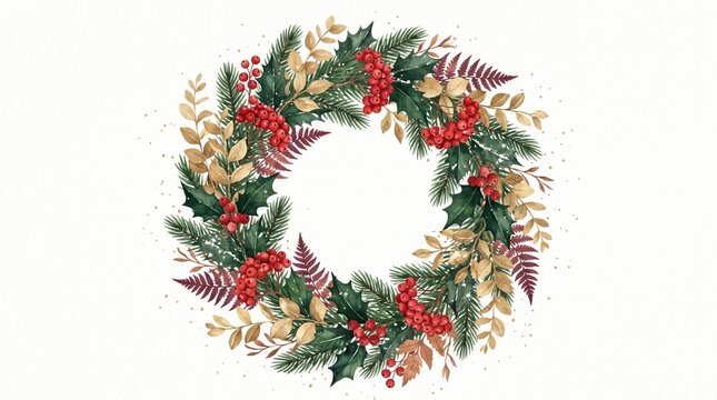 Elegant watercolor wedding geometric eucalyptus botanical frame featuring festive winter berries and holiday foliage wreath design