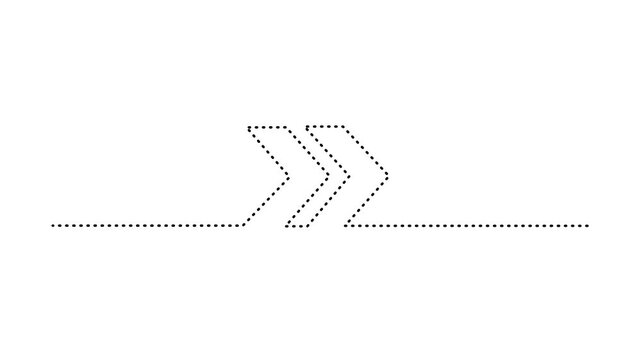 Black Dotted Dash Line Chevron Arrow Moving Right Dynamic Vector Animation Seamless Loop Moving Visual Path Pointer Indicator for Modern UI Web Design Infographic on White Background