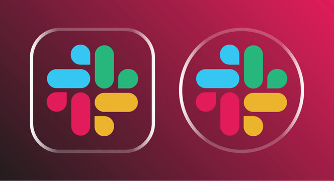 Slack Logo in Liquid Glass Style with Square and Circle Variants, Editorial Use Only